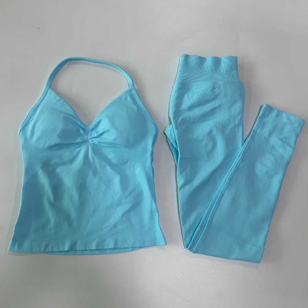 Seamless Gym Set Women Yoga Tank Tops Leggings Activewear