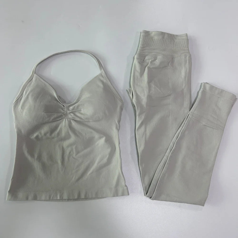 Seamless Gym Set Women Yoga Tank Tops Leggings Activewear