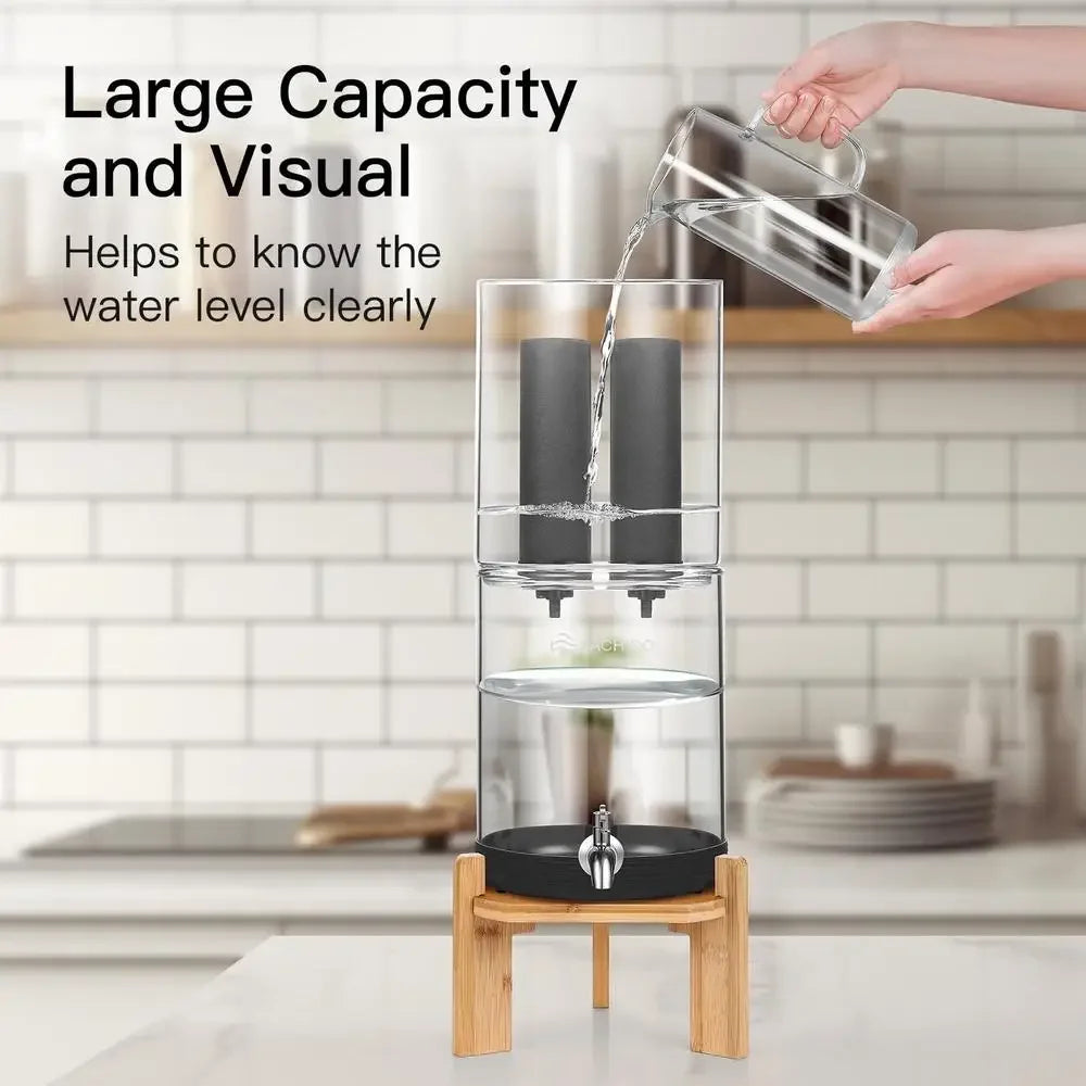 XMSJ Gravity Feed Water Filter System Glass Countertop Dispenser