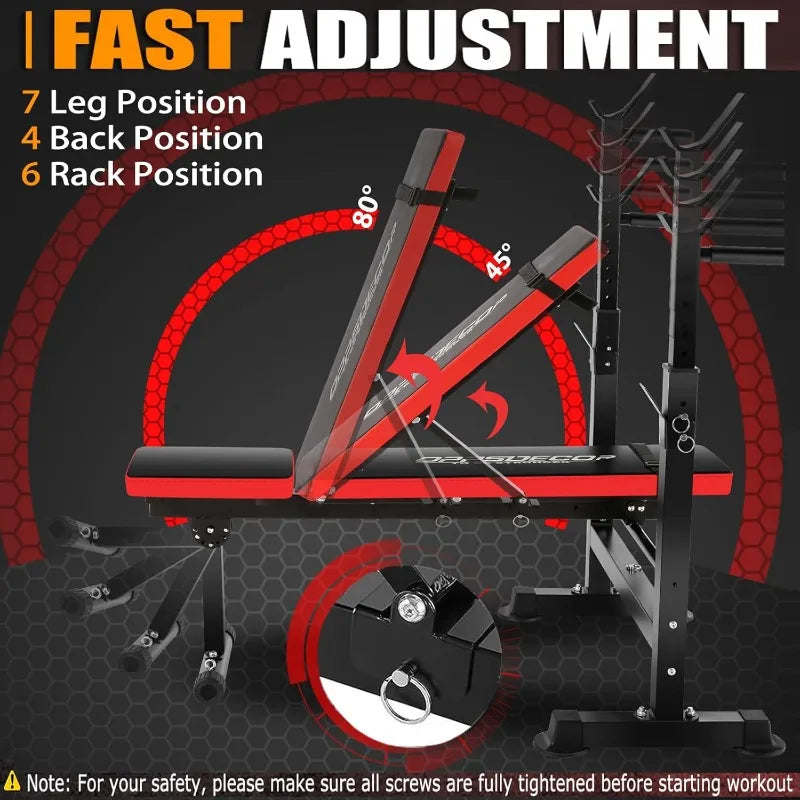 OPPSDECOR 6 in 1 660lbs Weight Bench Set with Squat Rack, Bench Press Set with Barbell Rack
