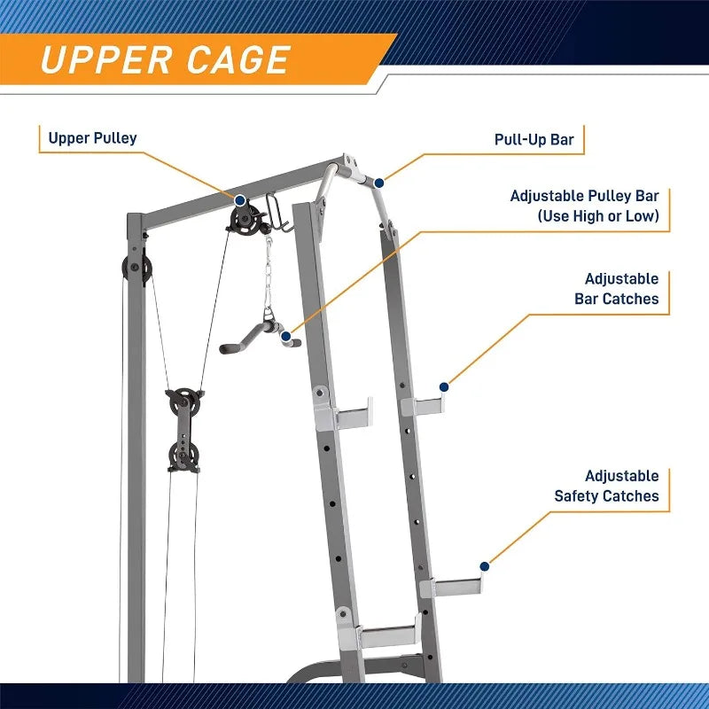 Marcy Pro Deluxe Cage System with Weightlifting Bench All-in-One Home Gym Equipment PM-5108,Black/Silver