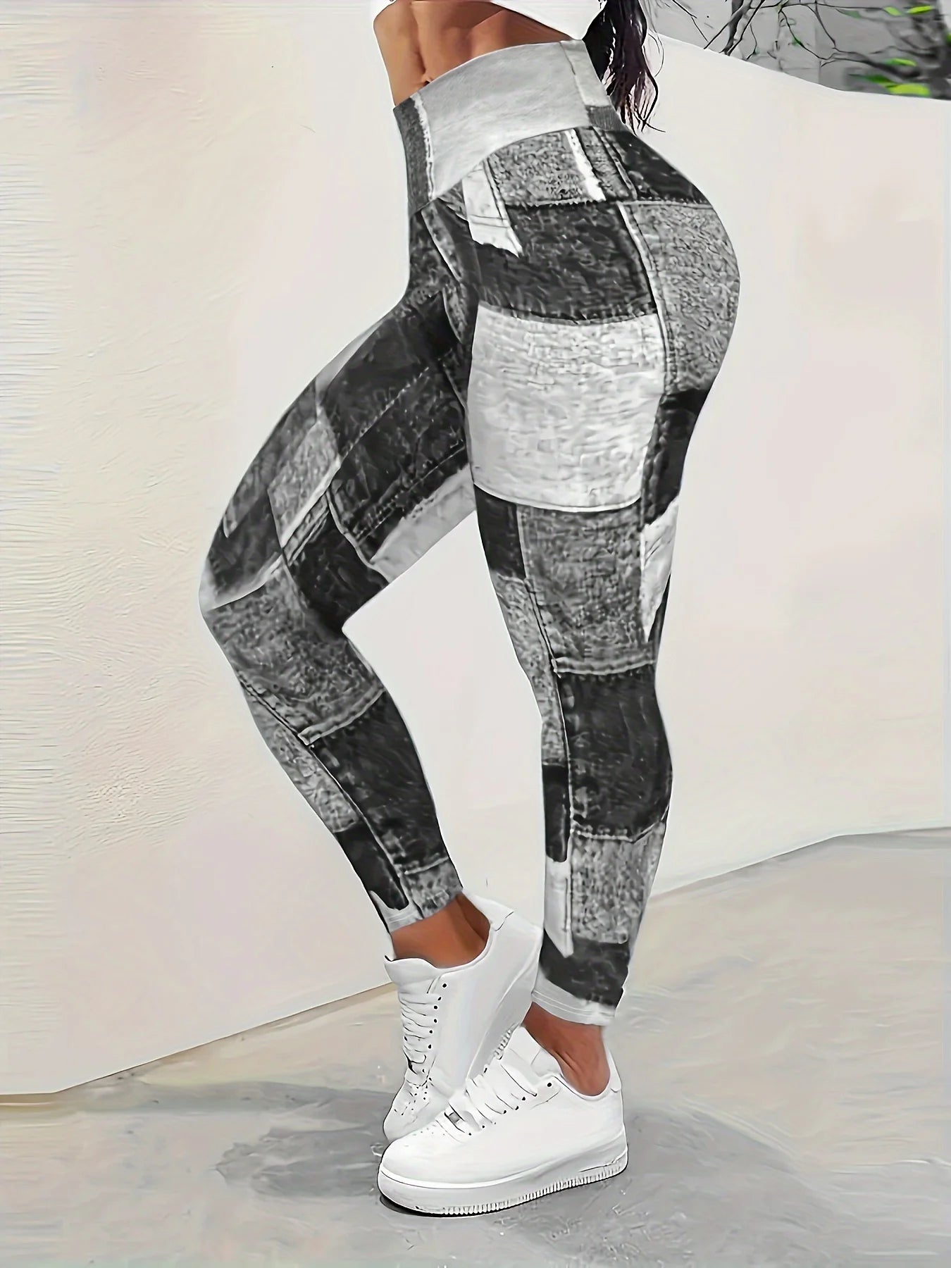 Craft Of Weaving Oversized Plaid Patchwork Denim Leggings
