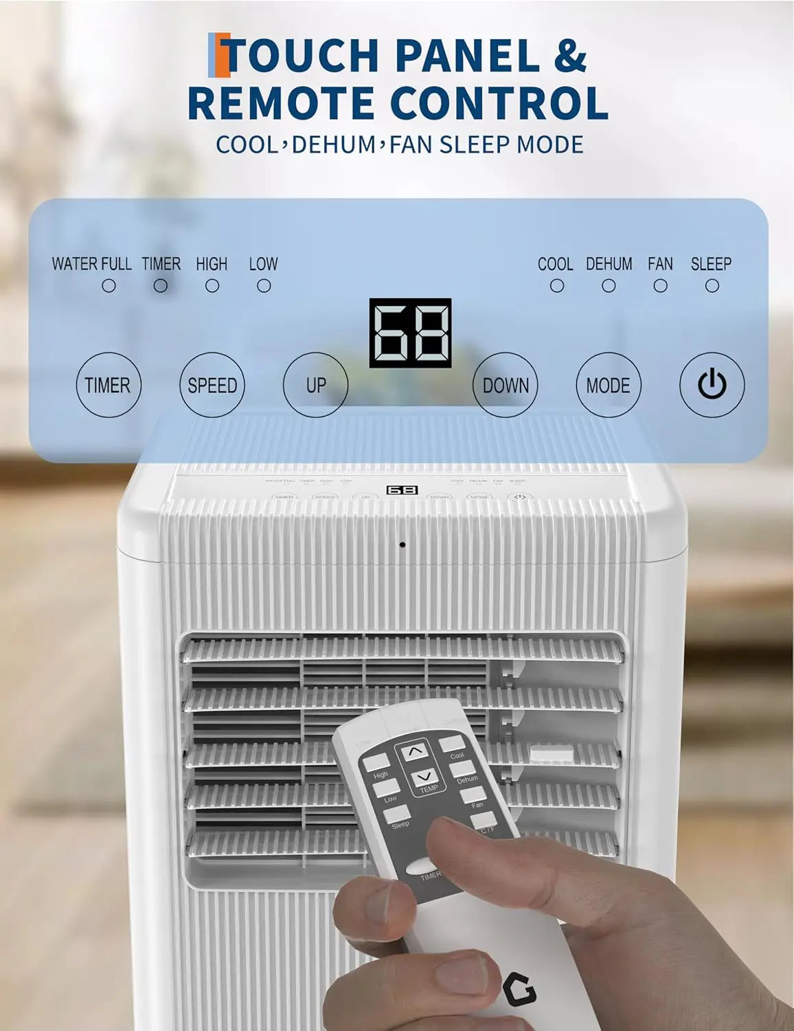 8000 BTU Portable Air Conditioner for Rooms Up to 350 Sq Ft 3 in 1 AC with Fan and Dehumidifier Remote Control and 24 Hour Timer