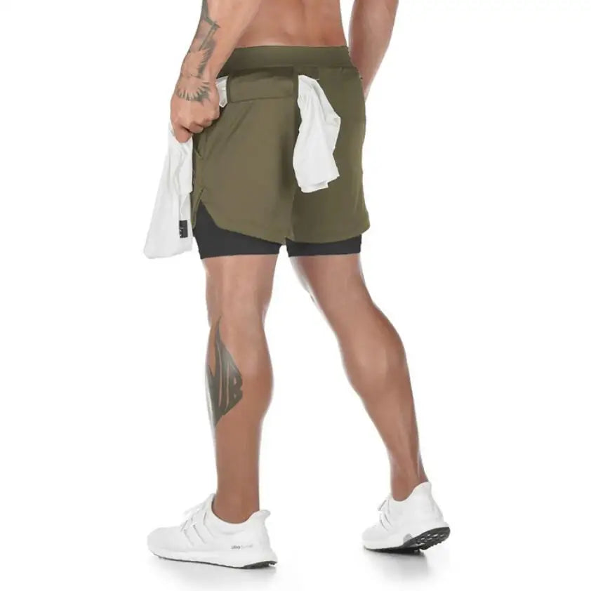 Mens Running Shorts Quick Dry 2 In 1 Training Gym Fitness