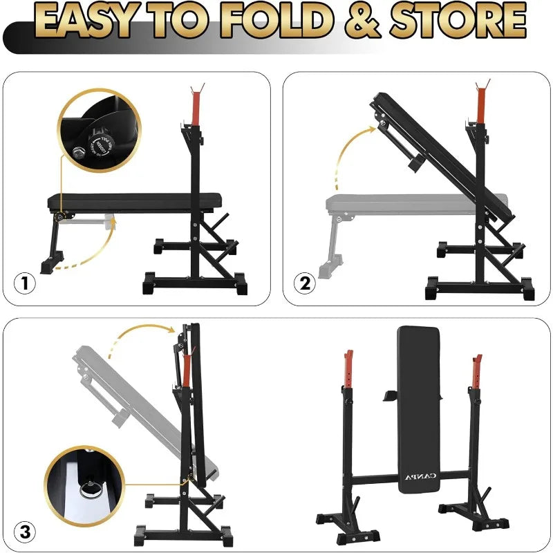 CANPA Weight Bench with Squat Rack Workout Bench Adjustable Barbell Rack Stand Strength Training Home Gym Multi-Function