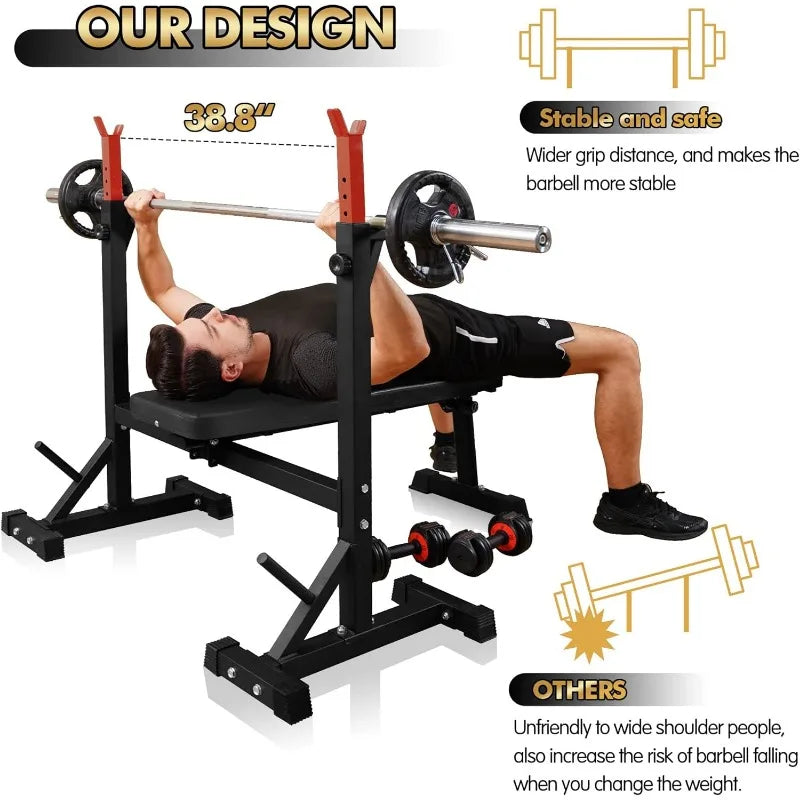 CANPA Weight Bench with Squat Rack Workout Bench Adjustable Barbell Rack Stand Strength Training Home Gym Multi-Function