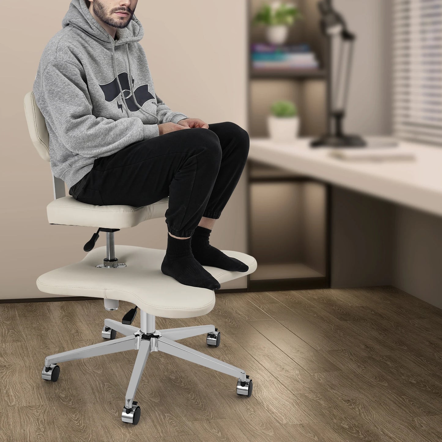 Cross-Legged Meditation Chair Relaxing Chair with Wheels Height Adjustable Seat for Yoga & Office Work Improve Posture