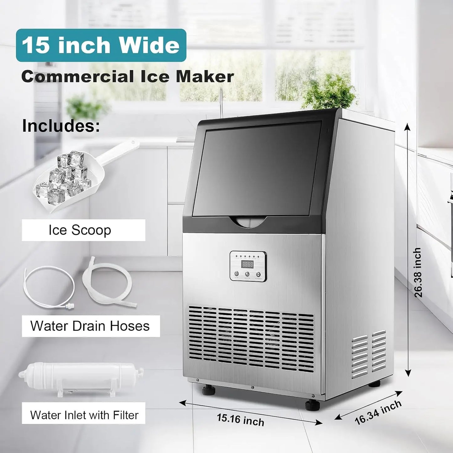 Zomagas 100lbs 24H Auto Self Cleaning Led Display Ice Maker
