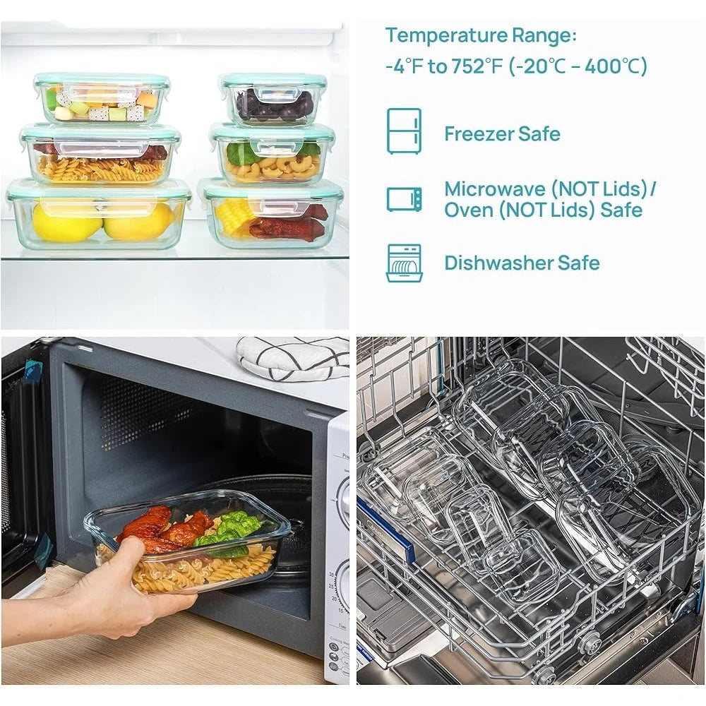 8 Pack Glass Meal Prep Containers with Airtight Lids Freezer Microwave Safe Food Storage Lunch RV Camping