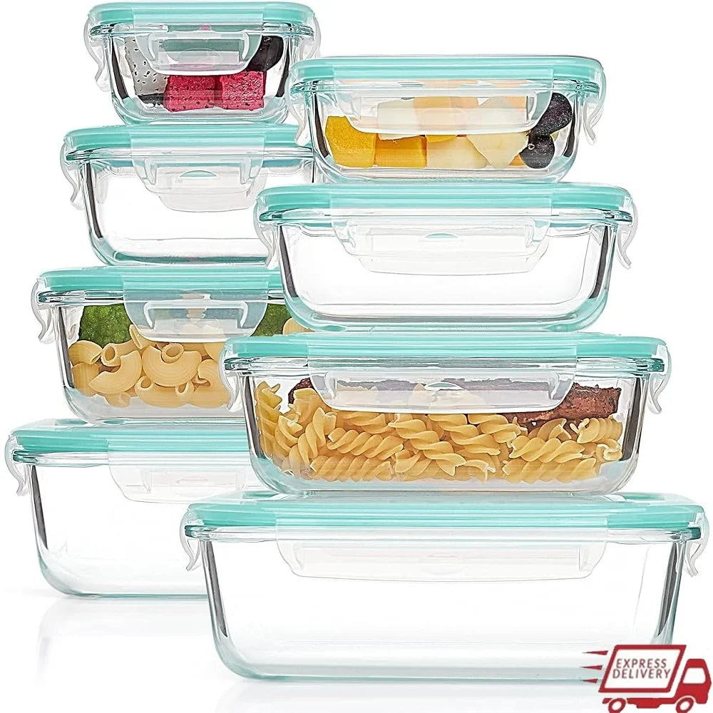 8 Pack Glass Meal Prep Containers with Airtight Lids Freezer Microwave Safe Food Storage Lunch RV Camping