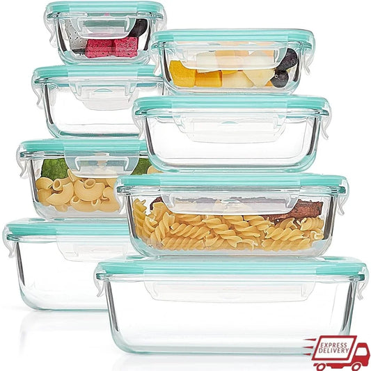 8 Pack Glass Meal Prep Containers with Airtight Lids Freezer Microwave Safe Food Storage Lunch RV Camping