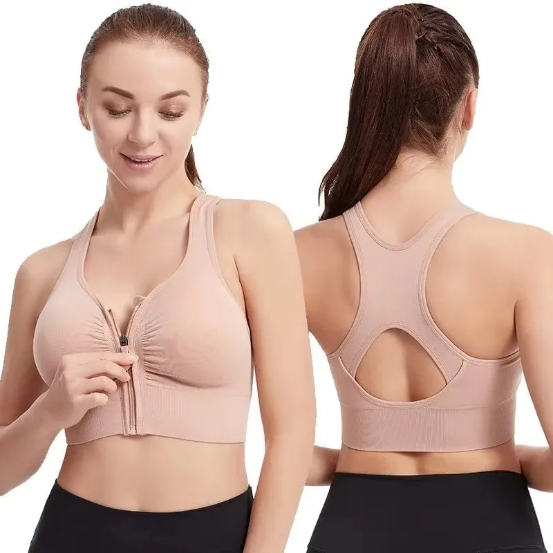 Women's Front Zip Sports Bra Fitness Top For Yoga Gym