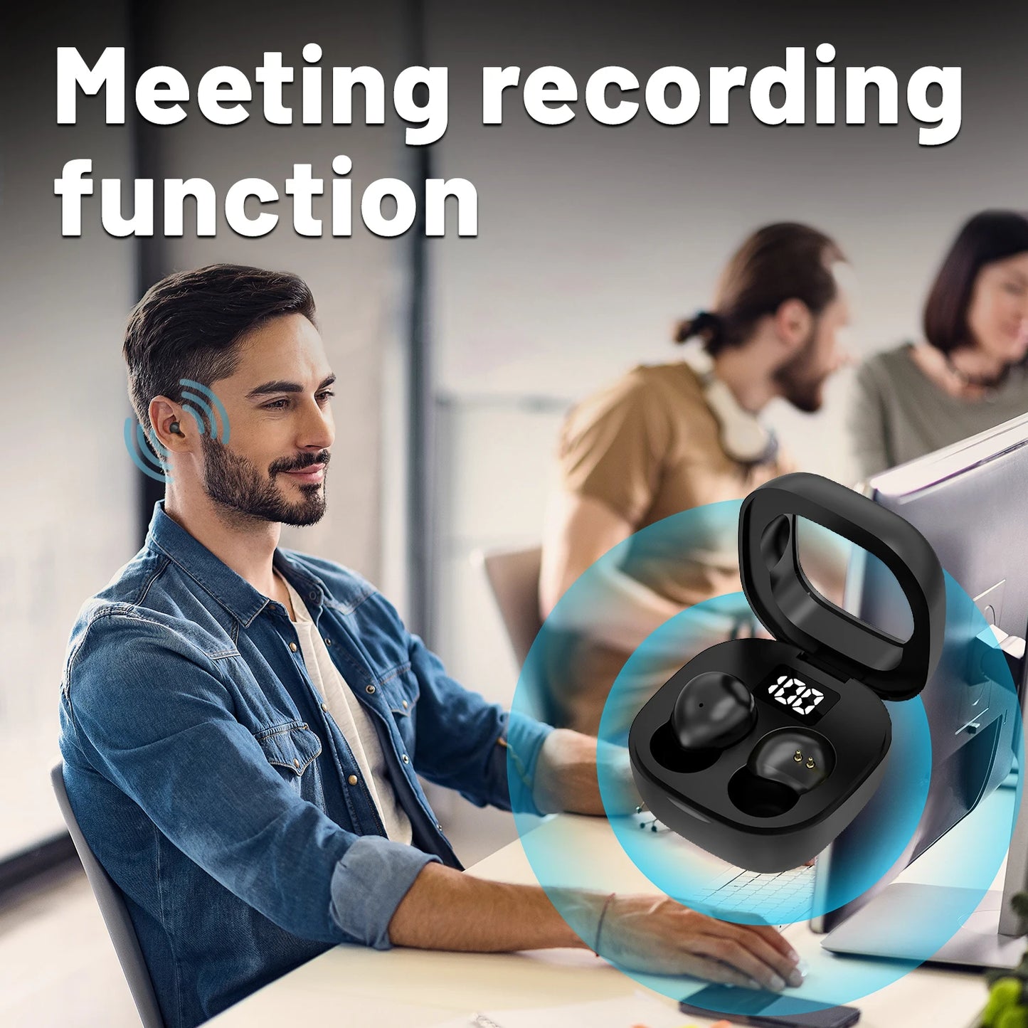 AI Earphones Bass Sleep Headphones Wireless Bluetooth Headset HD Call Wireless Earbuds for Business Office Travel and Shopping