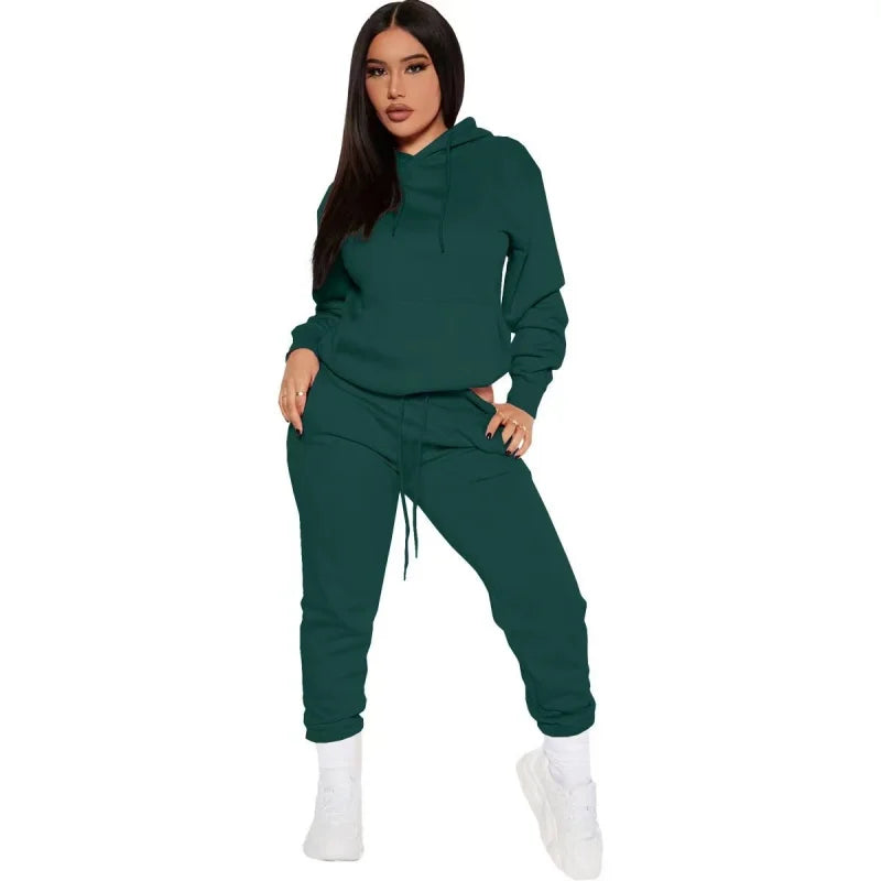 NONECN Winter Tracksuit Women Two Piece Set Hoodie Sweatpants
