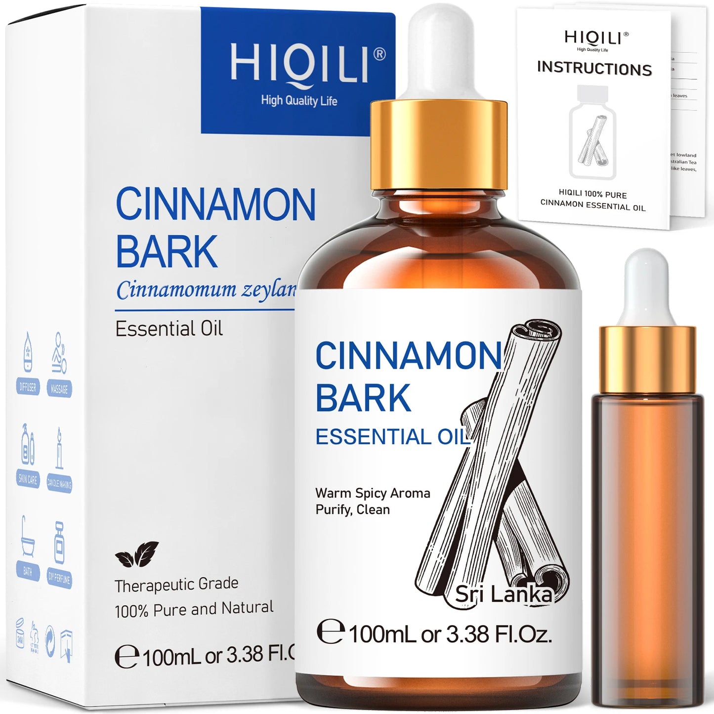 HIQILI Cinnamon Bark Pure Essential Oil for Aromatherapy