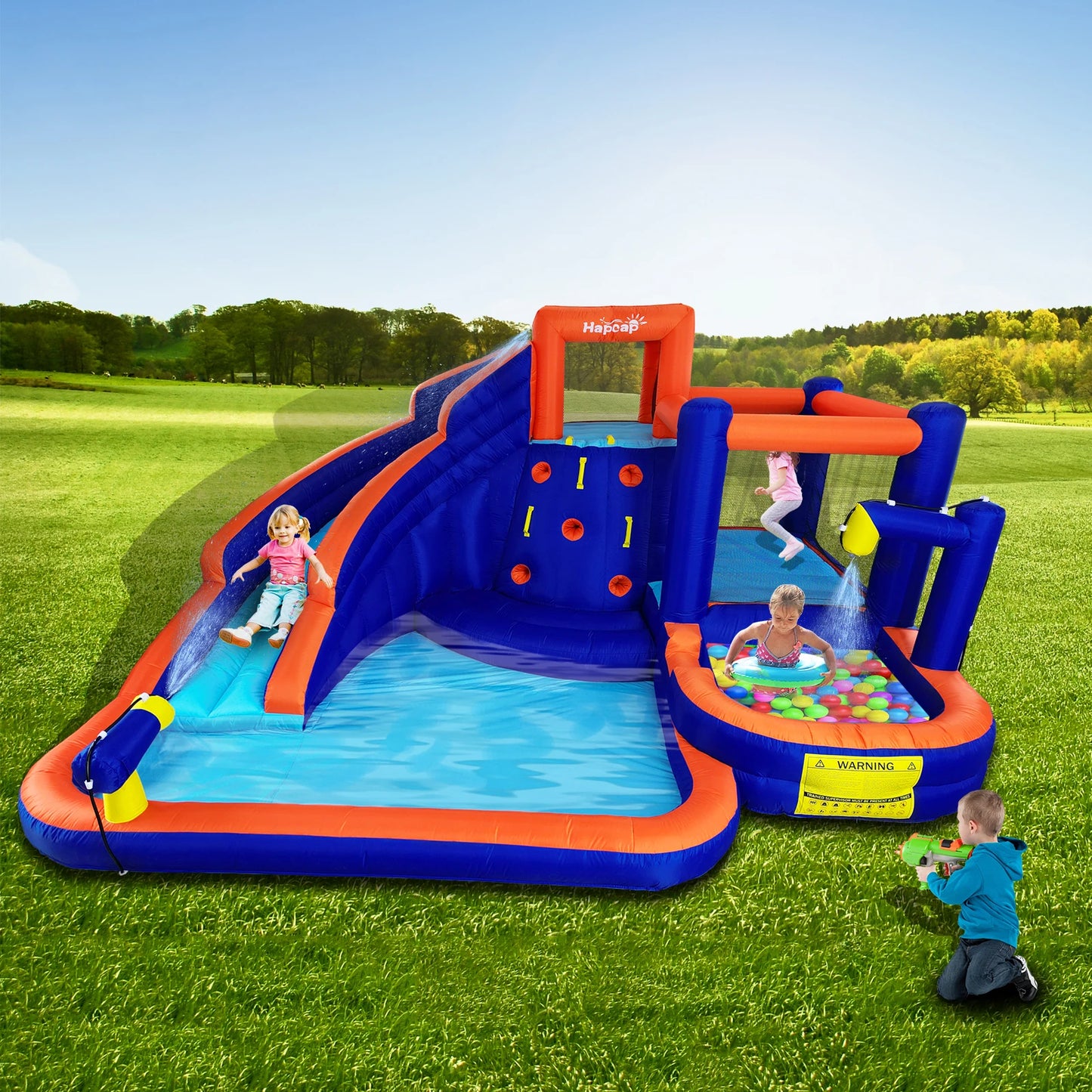 HapCap Inflatable Bounce House Water Slide Combo,2 Pools & Long Slide & Jumping Area, with Air Blower,14 ft x 12 ft