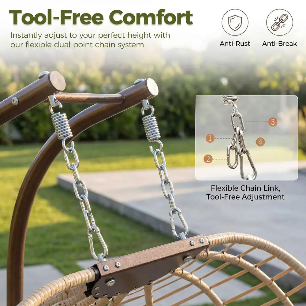 All Weather Double Hanging Egg Chair With Stand Outdoor Indoor