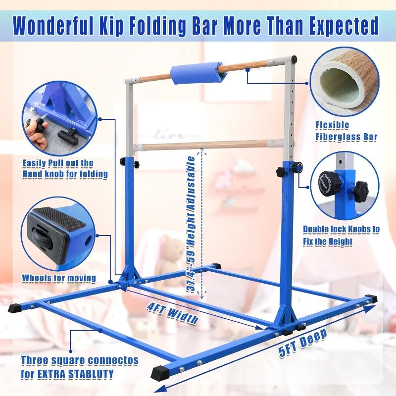 YTYIN Foldable Gymnastics Bar For Kids Teens Adjustable