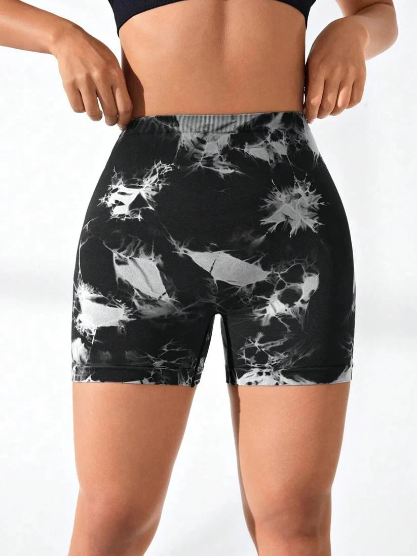 2 PACK Us Local Deep V Back Tie Dye Shorts for Women, Leisure Tie Dye Butt Lift Tight Yoga Gym Shorts