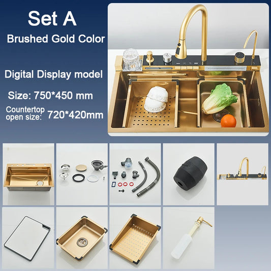 Rozin Stainless Steel Kitchen Sink with Digital Display Faucet