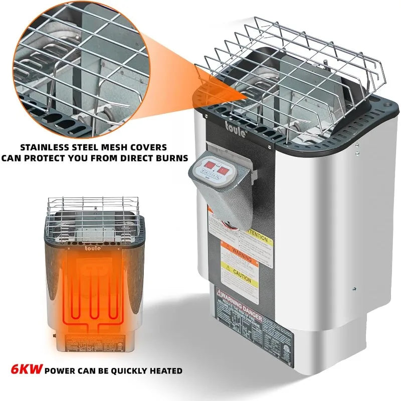 6’x6’ Outdoor Canadian Hemlock Wood Barrel Sauna Room, 6kw Family 4-6 Person Wood Sauna with TOULE Electric Heater