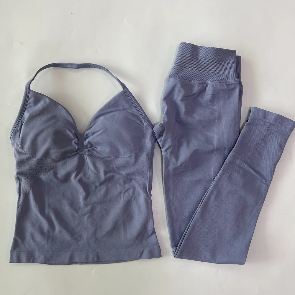 Seamless Gym Set Women Yoga Tank Tops Leggings Activewear