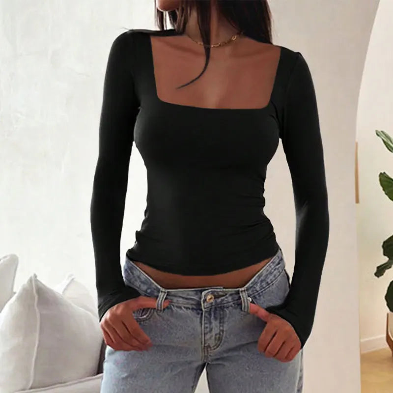 VYTBCN Autumn Women T Shirt Solid Elegant Long Sleeve Tee