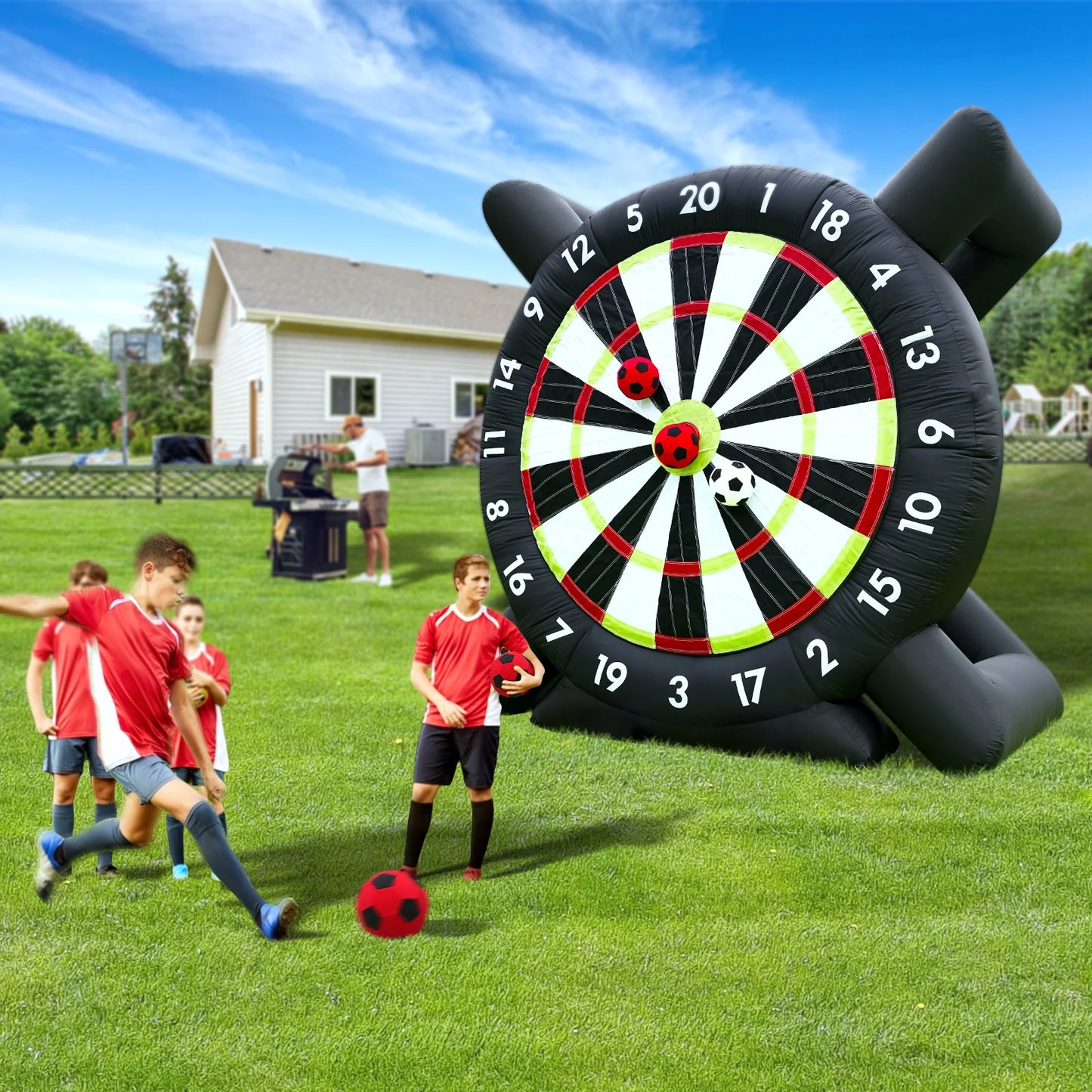 10FT Giant Outdoor Inflatable Soccer Golf Darts Board with 8 Soccer Balls and Blower for Football Playground