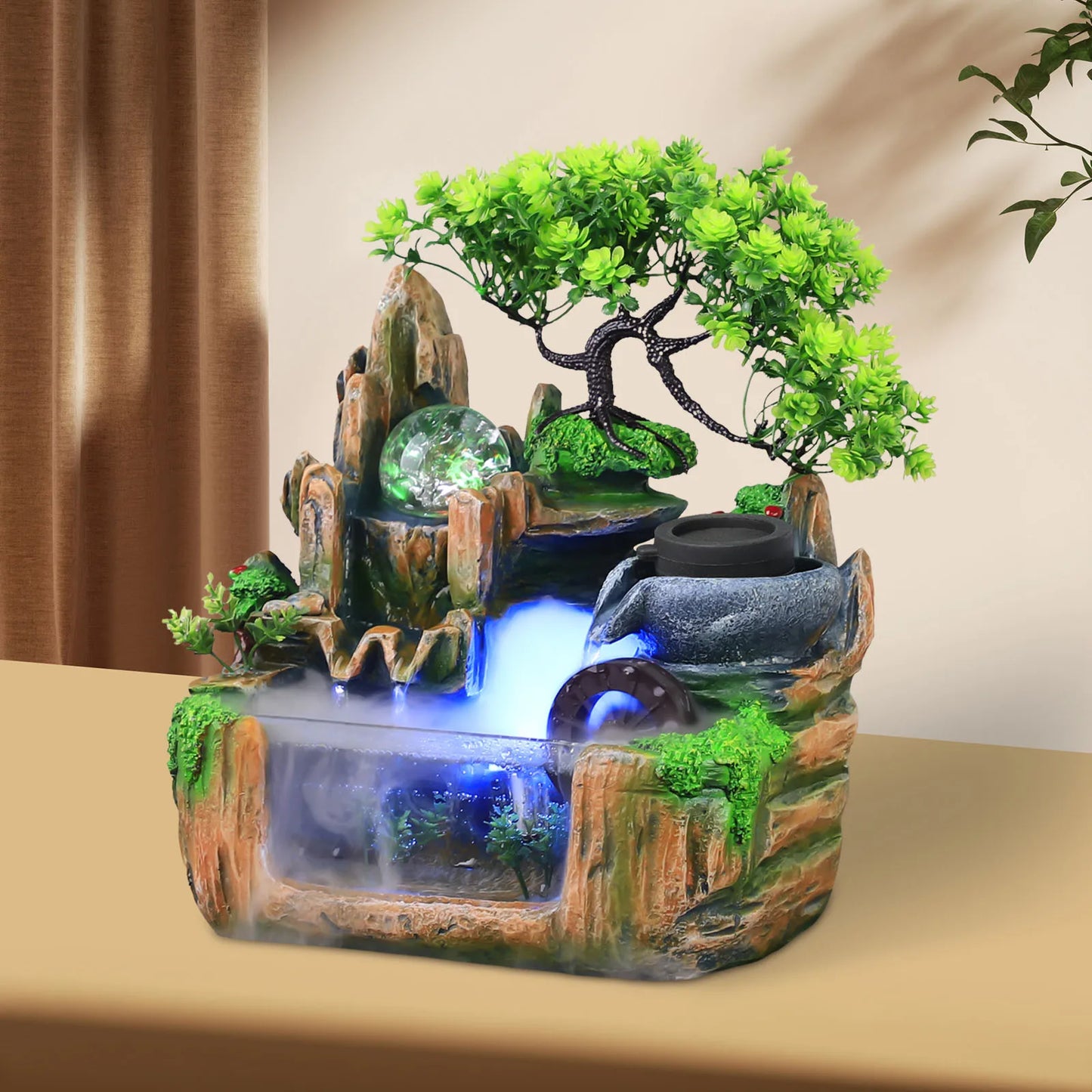 Hign-concerned Rockery Water Fountain With LED Light And Mist
