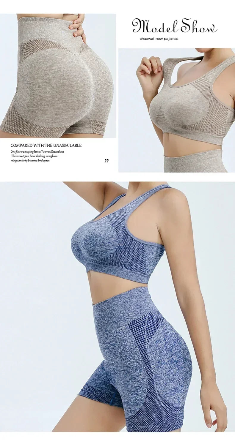 Yoga Set Women Seamless Sports Bra Leggings Shorts Fitness