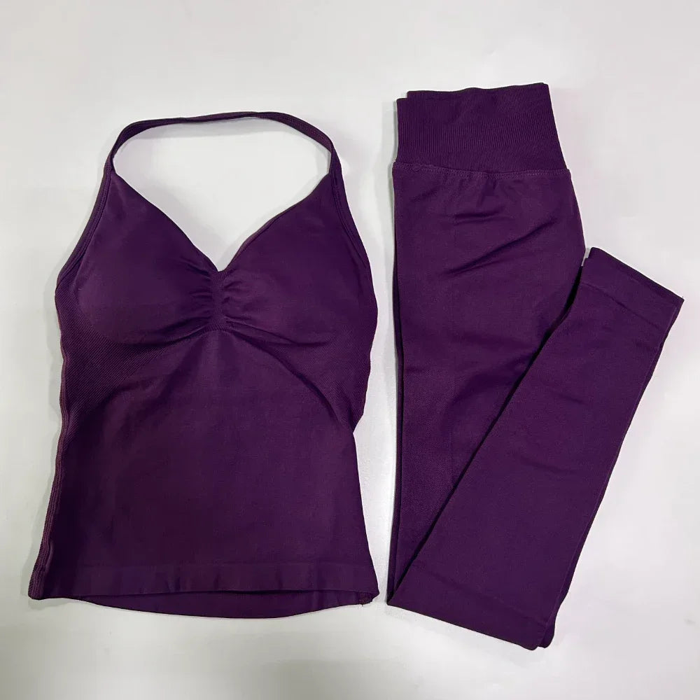 Seamless Gym Set Women Yoga Tank Tops Leggings Activewear