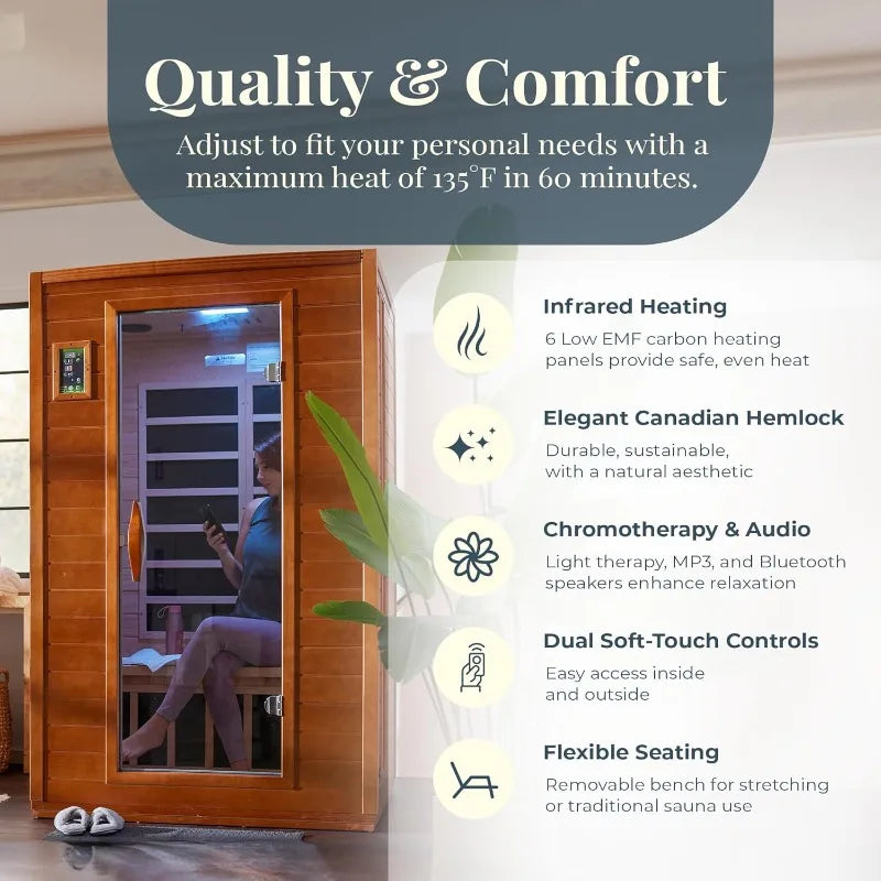 Feature Canadian Hemlock Sauna With Far Infrared Red Light Therapy