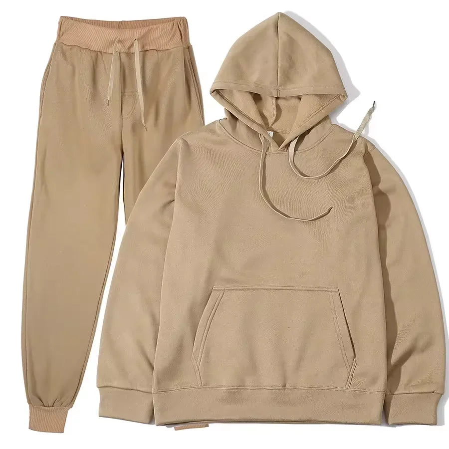 NONECN Winter Tracksuit Women Two Piece Set Hoodie Sweatpants
