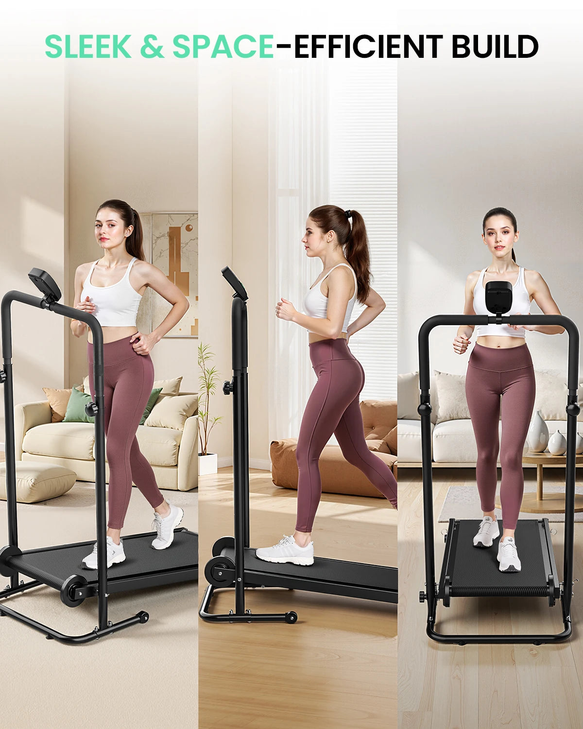 AKLUER Dual Flywheel Motorless Treadmill With LCD Monitor
