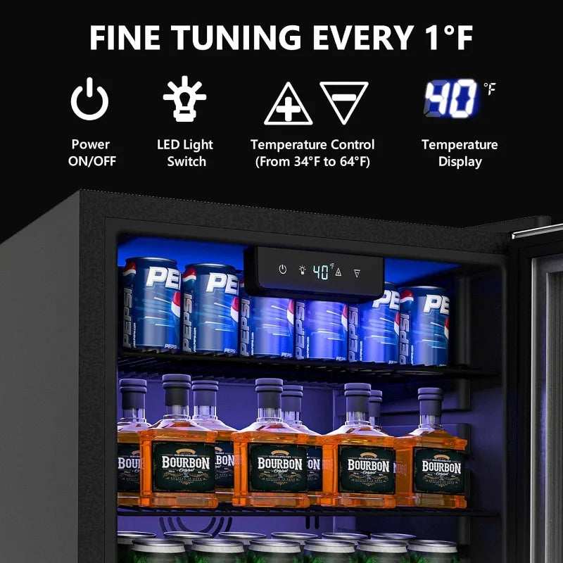 Beverage Refrigerator Cooler - 126 Can Mini Fridge with Glass Door for Soda Beer,Wine,Beverage Cooler w/ Removable Shelves,Black