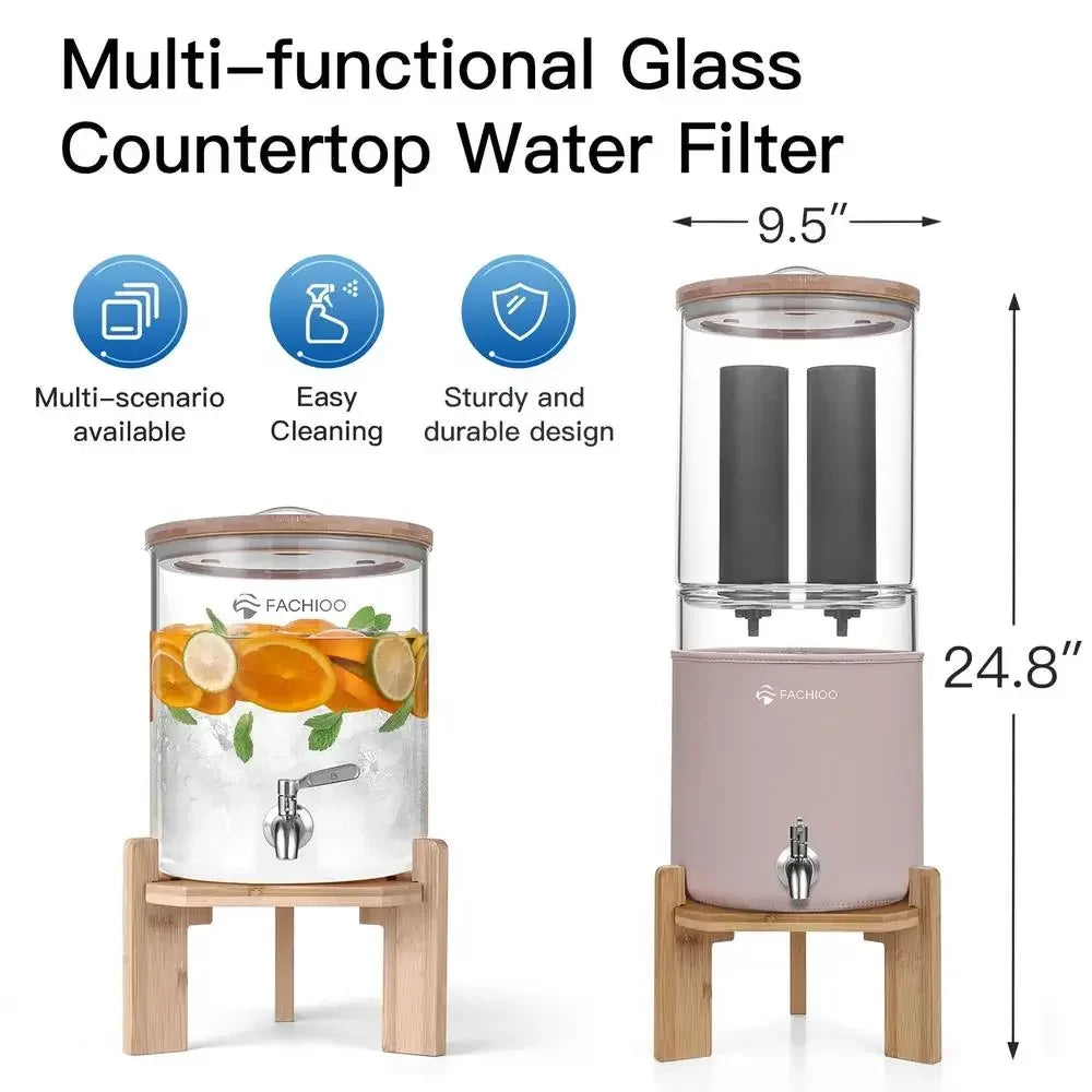 XMSJ Gravity Feed Water Filter System Glass Countertop Dispenser