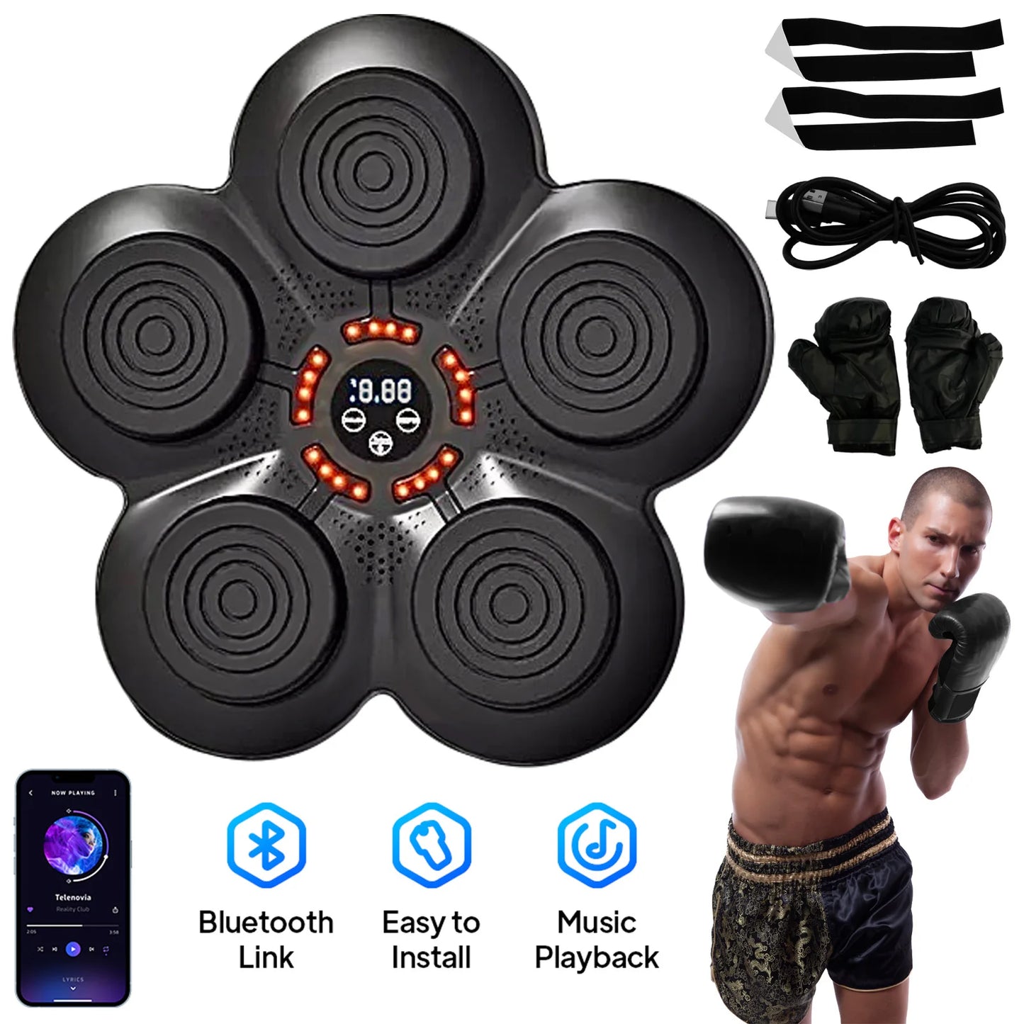 Smart Music Boxing Trainer Wall Mounted Punching Machine 9 Speeds