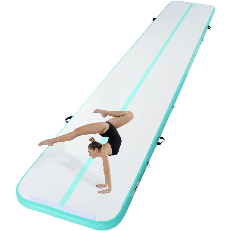 VEVOR Gymnastics Air Mat, 4 inch Thickness Inflatable Gymnastics Tumbling Mat, Tumble Track with Electric Pump, Training Mats fo
