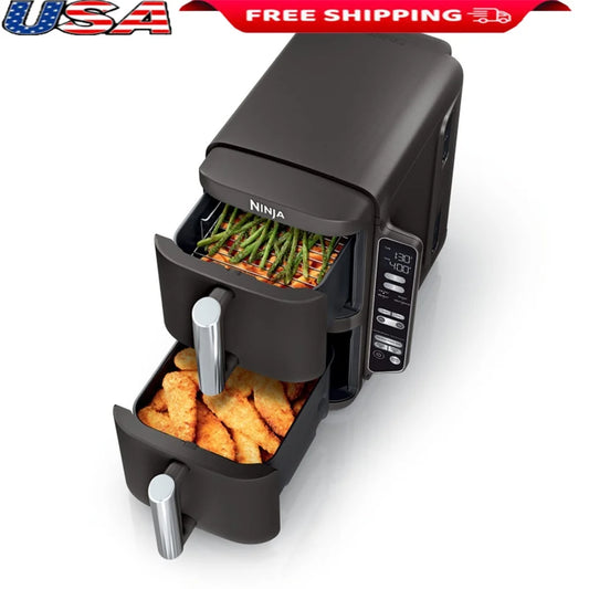 8Qt 4in1 Double Basket Air Fryer Space Saving Design Smart Finish Match Cook Family Size Cooking Appliance Removable Racks