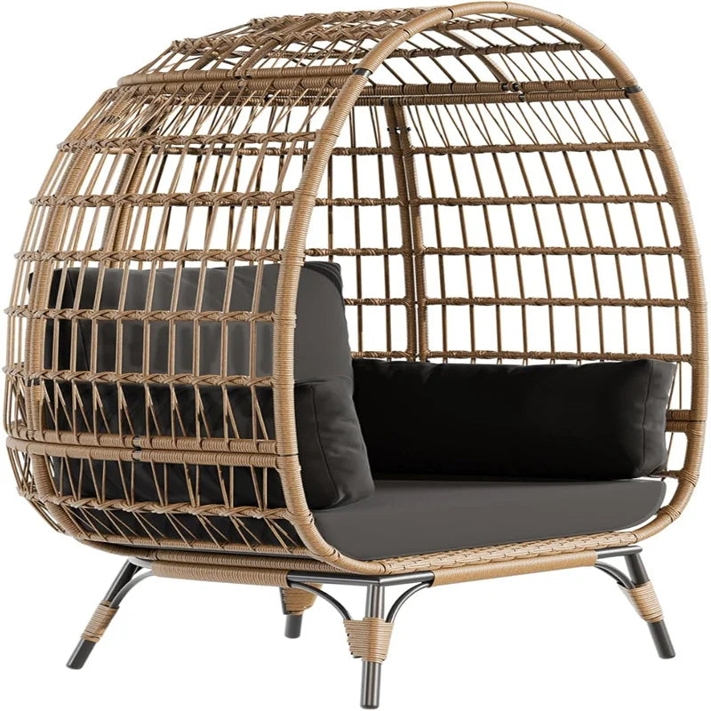 HiMISS Outdoor Wicker Egg Chair With Cushions Steel Frame