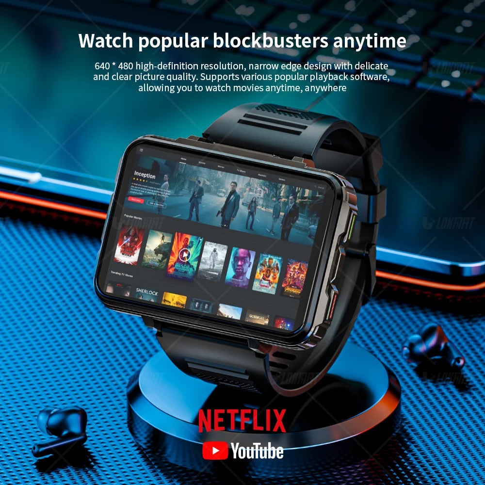 LOKMAT APPLLP 5 MAX Android Watch Phone Square Big Screen Wifi 4G Calls Smartwatches Dual Camera Flashlight Gaming Watch