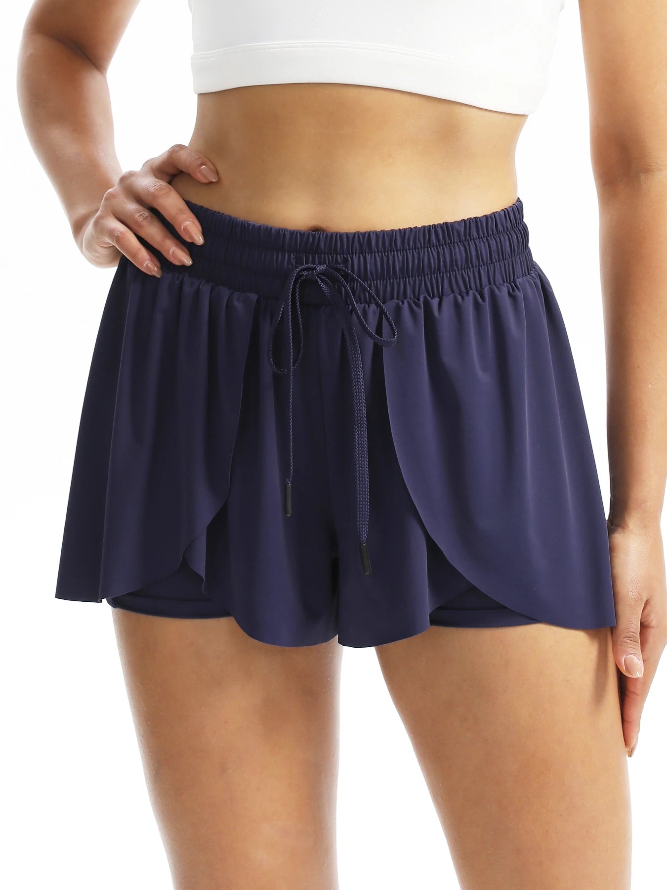 High Waist Running Shorts for Women Two In One Gym Yoga Exercise Sweat Absorbent Quick Drying Tennis Skirt Elastic Light Casual Ne