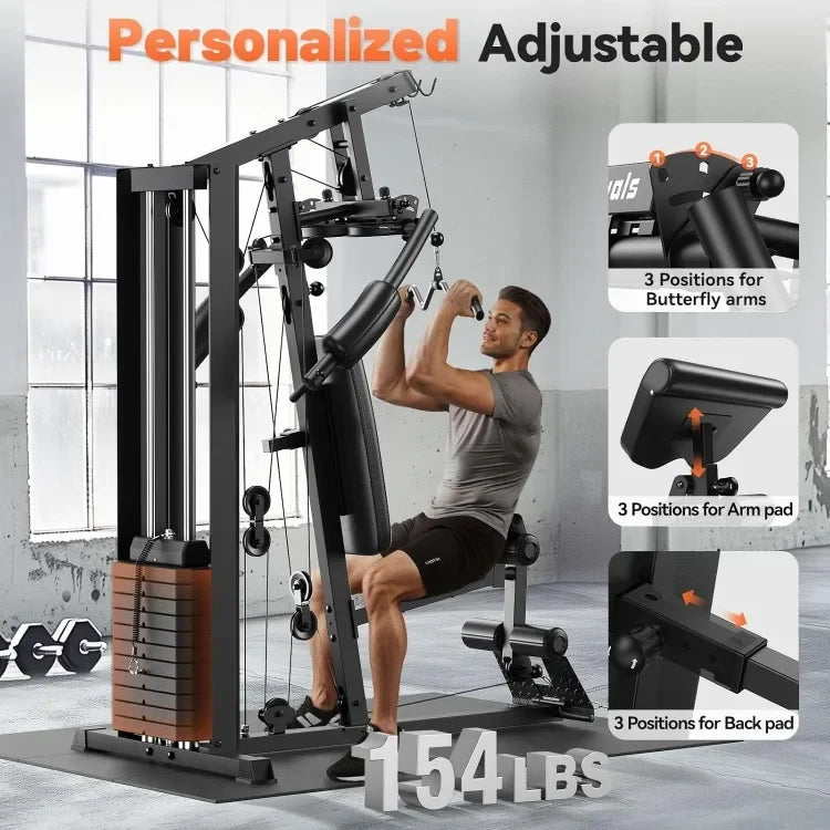 Good Home Gym, Multifunctional Home Gym Equipment, Workout Station with 154LBS Weight Stack, Exercise Equipmentfor Full Body Tra