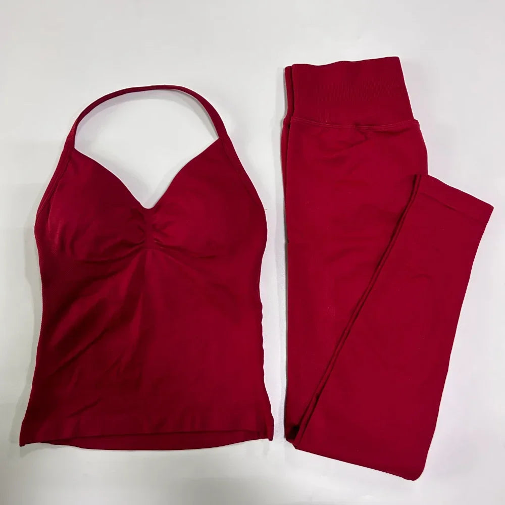 Seamless Gym Set Women Yoga Tank Tops Leggings Activewear