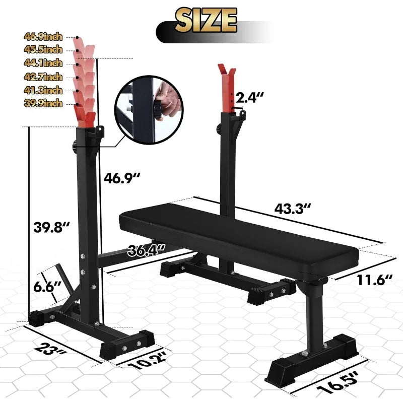 CANPA Weight Bench with Squat Rack Workout Bench Adjustable Barbell Rack Stand Strength Training Home Gym Multi-Function