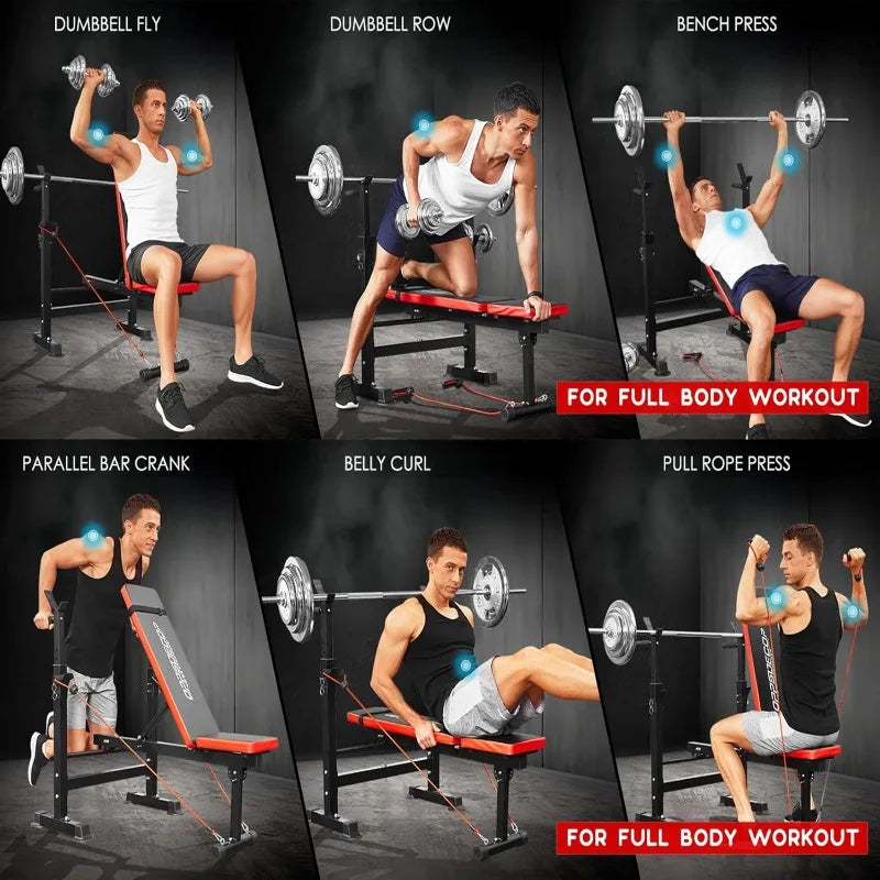 OPPSDECOR 6 in 1 660lbs Weight Bench Set with Squat Rack, Bench Press Set with Barbell Rack