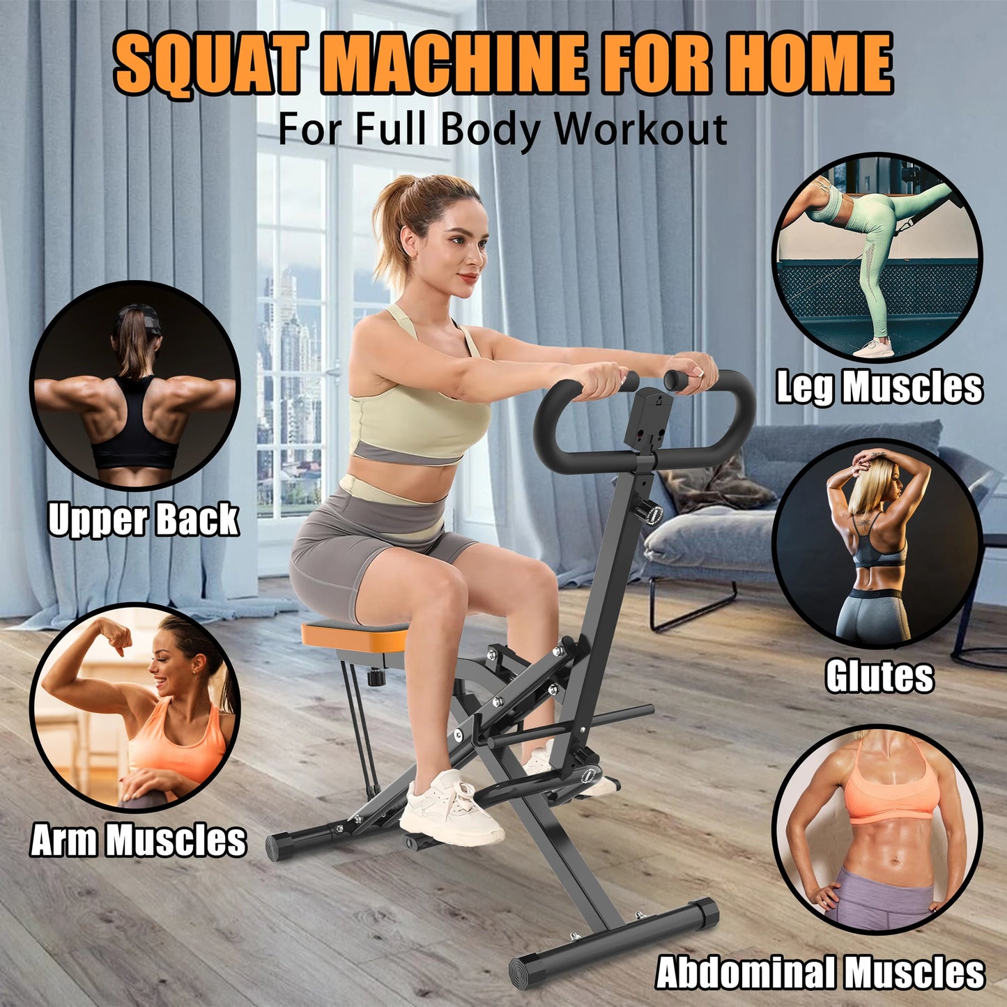 Foldable Squat Machine with Resistance Bands for Gluteus Maximus Training and Core Exercise
