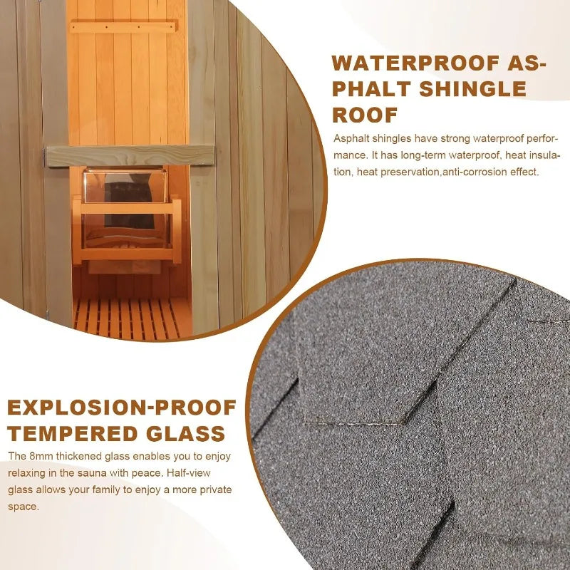 6’x6’ Outdoor Canadian Hemlock Wood Barrel Sauna Room, 6kw Family 4-6 Person Wood Sauna with TOULE Electric Heater