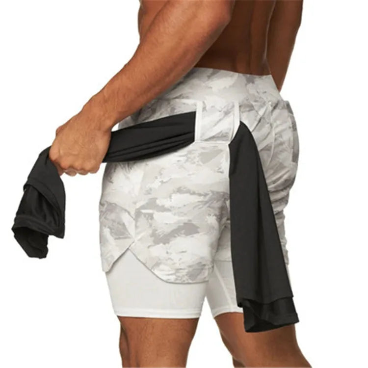 Mens Running Shorts Quick Dry 2 In 1 Training Gym Fitness