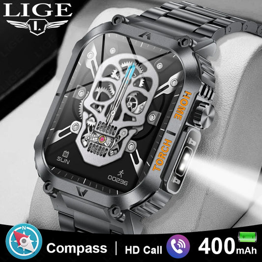 LIGE Military Sport Smartwatch With LED Flashlight Compass